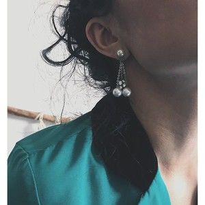Vintage 1960s rhinestone‎ screw back silver earring pearl whimsicore fairy retro